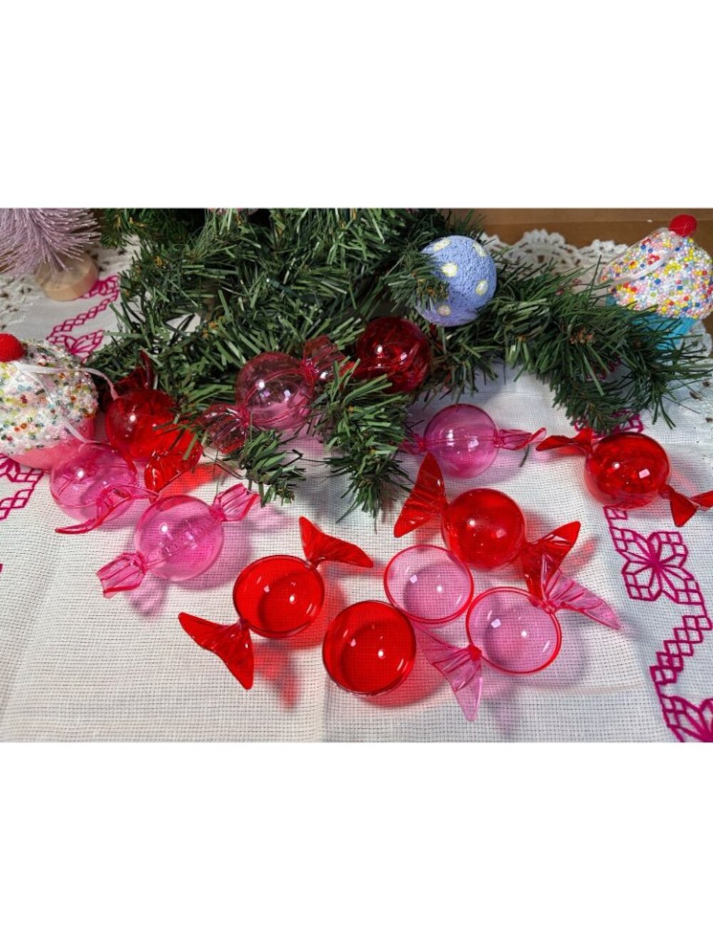 Plastic Candy-Themed Ornaments In Red & Pink For Holiday Tree Decor - Picture 9 of 14